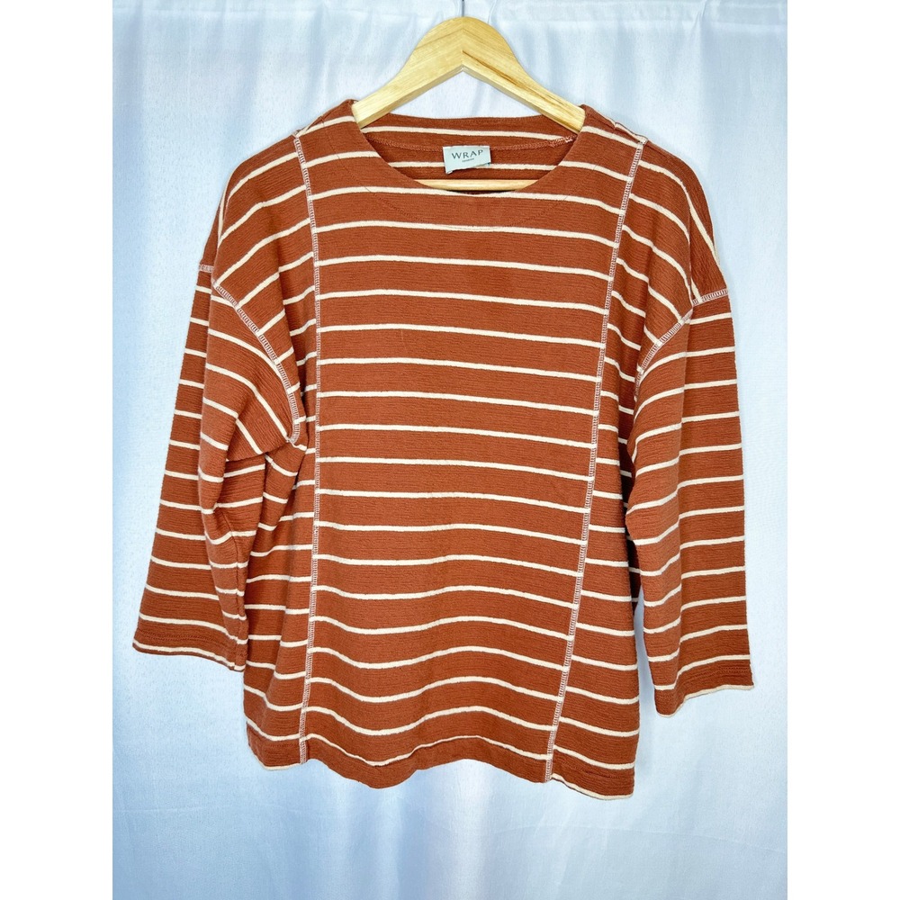 Wrap London Striped Slubbed Cotton Top SZ 14 Capsule Comfort Earthy Minimalist